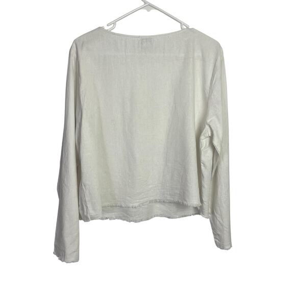 Nicole Miller Linen Blend Blouse Top Womens XL White Long Sleeve Minimalist - Picture 2 of 7